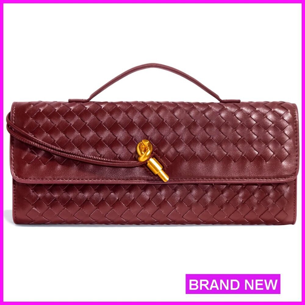 Woven Leather Evening Bag Clutch with Adjustable Strap, Formal Satchel